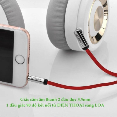 Ugreen UG10798AV119TK 1M Đỏ Cáp âm thanh 2 đầu 3.5mm dương chữ L dây dẹt - HÀNG CHÍNH HÃNG