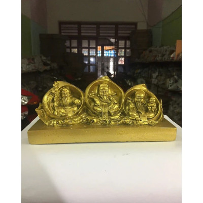 Bộ tượng Phước Lộc Thọ trong quả đào CTT10 22 x 7.5 x 10cm Tundo mạ vàng hoặc màu xanh
