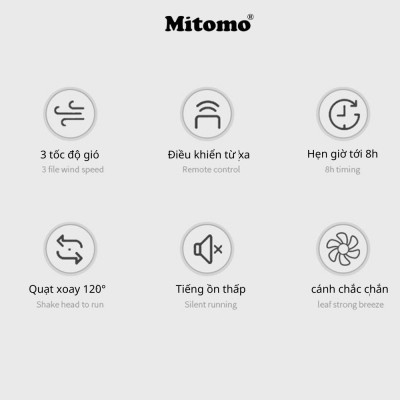Quạt Cây Đứng Mitomo FCE-60 có điều khiển từ xa, hẹn giờ hàng chính hãng