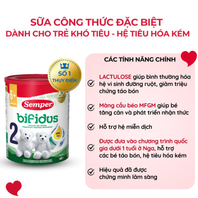 Thùng 12 hộp Sữa bột công thức Semper Bifidus số 2 400g/hộp