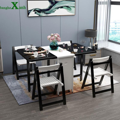 Bộ Bàn Ăn Mầu Đen Trắng Mặt Bàn Dày 2,5CM CAO CẤP