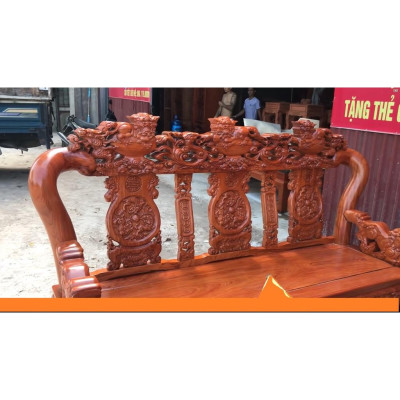 Bộ Bàn Ghế Tam Sư Nghê Ba Đầu Gỗ Hương Đá