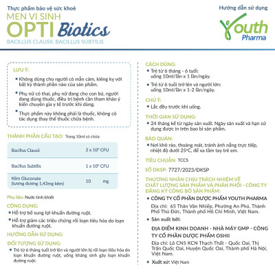 Dung Dịch Opti Biotics Youth Pharma Bổ Sung Lợi Khuẩn Đường Ruôt - Hộp 20 Ống (10ml/Ống)