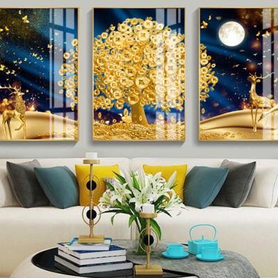 Bộ tranh treo tường 3 tấm trang trí phòng khách, phòng ngủ phong cách mỹ thuật hiện đại chất liệu cán pvc gương:4420L15S