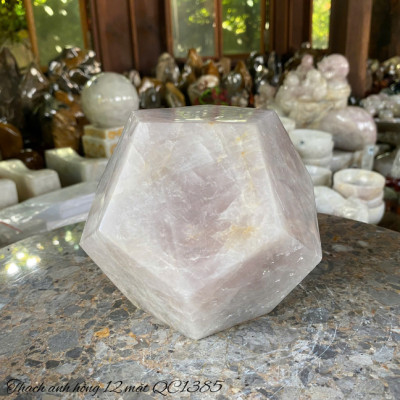 Quả cầu thạch anh hồng 12 mặt NHASAN QC1385 nặng 2.92kg, đường kính 12cm