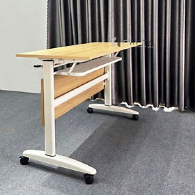 Bàn làm việc xếp gọn thông minh TF2004-12W Nội thất Capta Bàn đào tạo nhỏ gọn MFC màu vân gỗ tự nhiên chân bàn sắt sơn tĩnh điện màu trắng có bánh xe table