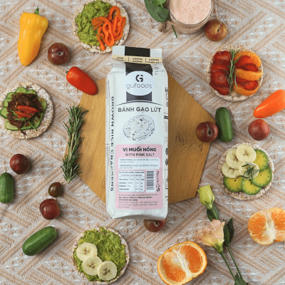 Bánh gạo lứt GUfoods vị Muối hồng -  Không chiên dầu, Không đường, Lành mạnh, Phù hợp Eat clean, Ăn vặt healthy, Thực dưỡng, Tập gym, Thuần chay