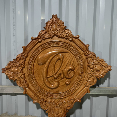 Tranh treo tường chữ phúc lộc thọ bằng gỗ hương đá kt mặt vuông 45×45×3,5cm