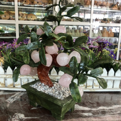 Cây đào phong thuỷ đá thạch anh hồng 13 quả - Cao 35 cm