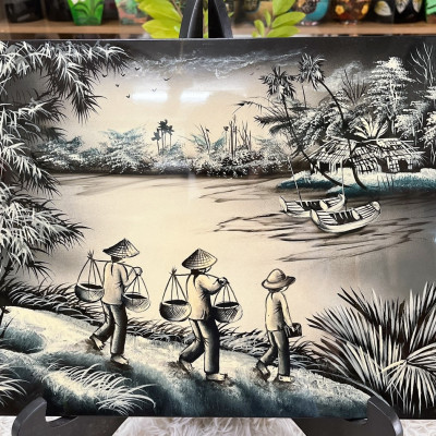 Tranh sơn mài - ĐỒNG QUÊ VIỆT NAM -Hàng xuất khẩu size 30x40 cm