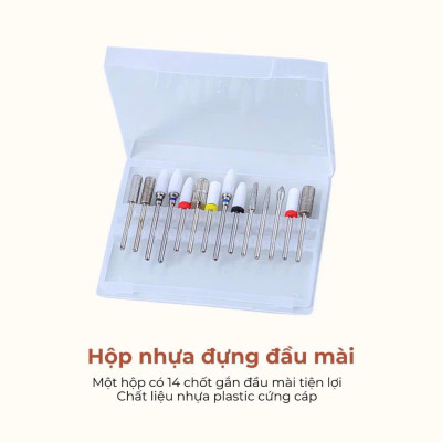 Hộp Đựng 14 Đầu Mài Nhựa Trong Plastic Tiện Lợi Bảo Vệ Đầu Mài Làm Nail Khỏi Bụi Bẩn, Chống Va Đập, Có Nắp Đậy Giúp Đầu Mài Luôn Sạch Sẽ, Dễ Vệ Sinh