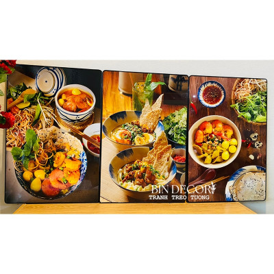 (ẢNH THẬT) Tranh treo tường trang trí decor quán mì quảng có khung kèm đinh treo