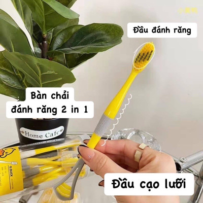 Sản phẩm  dụng cụ  vệ sinh  -Hộp 8 cây bàn chải cho bé 2 in 1 kèm dụng cụ cạo lưỡi ,cán cầm chống trượt ,lông bàn chải sợi tơ siêu mềm , giúp chải răng sạch hơn , giảm vi khuẩn gây sâu răng và hôi miệng an toàn và tiện lợi 