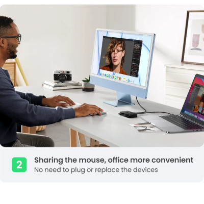 Bộ chia USB 3.0 2 máy tính dùng chung 1 máy in (2 in 1 Out) Ugreen 15149-Hàng chính hãng