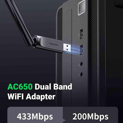 Ugreen UG90339CM496TK AC650 Màu Đen USB wifi dành cho laptop , PC có ăngten 6dBi hổ trợ chuẩn 2.4Ghz và 5Ghz - HÀNG CHÍNH HÃNG