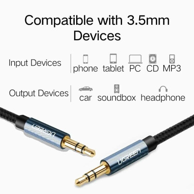Ugreen UG60179AV112TK 1M màu Xanh Cáp âm thanh 2 đầu 3.5mm dương - HÀNG CHÍNH HÃNG