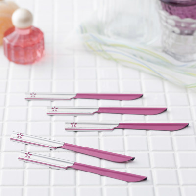 Dao Cạo Lông Mày Cán Dài Bằng Thép Không Gỉ Kai Razor 00743 BTM-10H1 Dành Cho Nữ (Set 10 Cây)