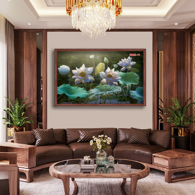 D803 01 Tranh kính Hoa sen Cá chép ( được chọn mẫu)