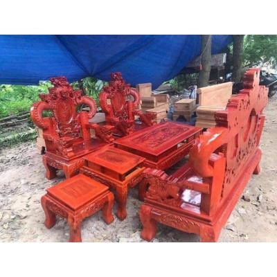 Bàn ghế Nghê Rồng Khuỳnh gỗ Xà Cừ Đỏ