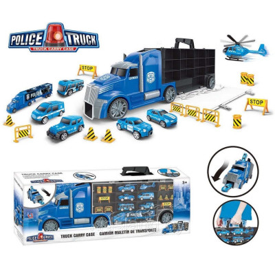 TOYSTAR - 666-02H Mô hình Bộ xe tải vận chuyển gồm 6 ô tô, 1 máy bay, 12 biển báo giao thông