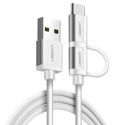 Ugreen UG20873US177TK 1.5M màu Bạc Cáp USB-A sang Micro USB + USB-C cao cấp - HÀNG CHÍNH HÃNG