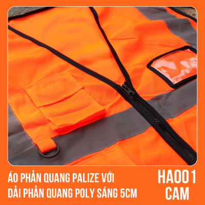 Áo phản quang Palize với dải Phản quang Poly sáng 5cm màu Cam - Mã HA001
