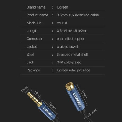 Ugreen UG40674AV118TK 1.5M màu Xanh Cáp âm thanh 3.5mm nối dài đầu nhôm - HÀNG CHÍNH HÃNG