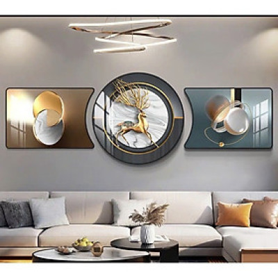 Tranh treo tường tráng gương cách điệu hươu vàng trang trí decor phòng khách quà tặng