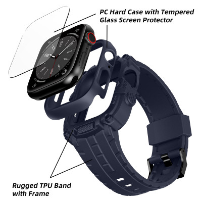 Ốp Case Kính Cường Lực tích hợp dây đeo TANK 360 cho Apple Watch Series 4/5/6/SE/7/8/9/SE1,2 Size 44mm/45mm - Hàng Chính Hãng