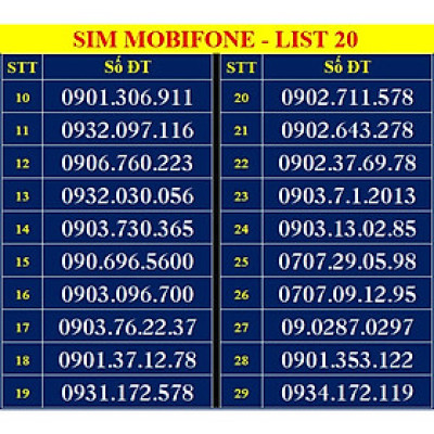 SIM SỐ ĐẸP MOBIFONE - LIST 20 (MBFDS20) - Đầu số 090, 093 - Số dễ nhớ, thần tài, lộc phát, số cặp, số tiến, năm sinh - ĐĂNG KÝ ĐÚNG CHỦ ONLINE-Hàng Chính Hãng