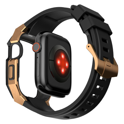 Ốp Case Vỏ Thép Không Gỉ bảo vệ tích hợp dây đeo Fluororubber cho Apple Watch Series 4/5/6/7/8/9/SE1,2 Size 44mm/45mm - Hàng Chính Hãng