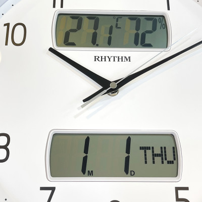 Đồng hồ treo tường Nhật Bản Rhythm CFG728NR03. Kt 35.0 x 5.0cm, 1.02kg. Vỏ nhựa. Dùng Pin.