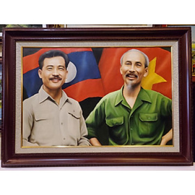 Tranh sơn dầu vẽ Chủ tịch Hồ Chí Minh & Hoàng Thân XUPHANUVÔNG