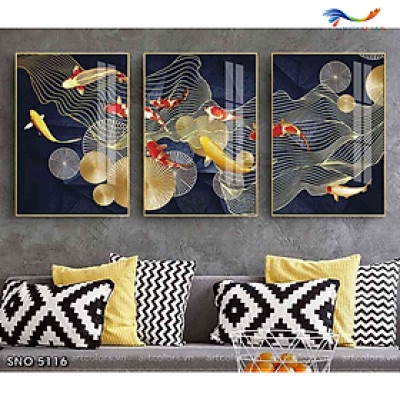 Tranh treo tường - Tranh tráng gương Cửu ngư quần hội