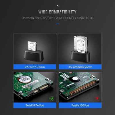 Ugreen UG50740CM197TK Hộp đọc ổ cứng 2.5 + 3.5 SATA USB 3.0 hỗ trợ 12TB - HÀNG CHÍNH HÃNG