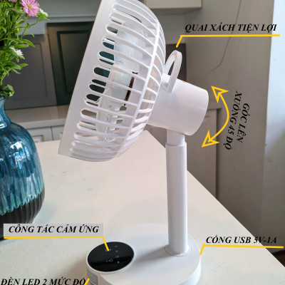 QUẠT SẠC TÍCH ĐIỆN ĐỂ BÀN DP-7626 HÀNG NHẬP KHẨU