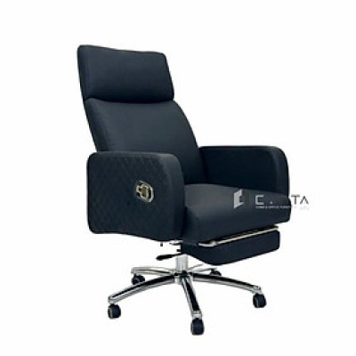 Ghế Giám đốc có gác chân CR4120-P Nội thất Capta Ghế văn phòng nệm PU dày êm ái màu đen và xám có gác chân ngã lưng thư giãn chân ghế thép mạ chrome có bánh xe offical chair hcm