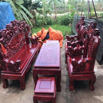 Bộ Bàn Ghế Rồng Khuỳnh Nghê Đỉnh Gỗ Xà Cừ