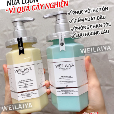 Combo  Dầu gội xả phục hồi đa tầng nấm Truffle Weilaiya hương nước hoa và Sữa tắm trắng da cánh hoa hồng Damask Weilaiya