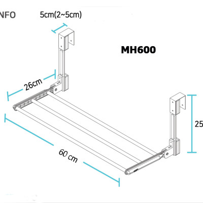 Giá treo quần áo sau cửa không cần khoan Wellex MH600(DR25) hạ 25cm