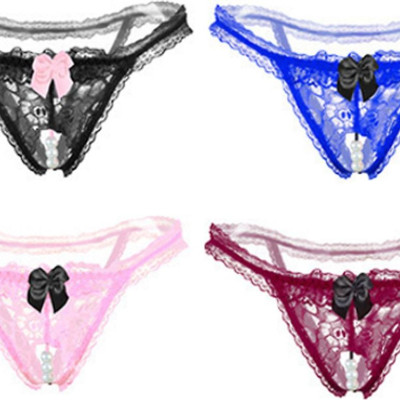 Quần lót nữ, quần ren đính nơ kèm hạt cườm gợi cảm - màu xanh