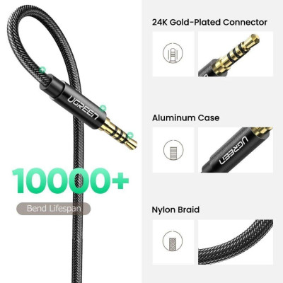 Ugreen UG60845AV118TK 0.5M màu đen 3.5mm 3 ngấn nối dài Cáp âm thanh dây bện nylon 50cm hỗ trợ micro - HÀNG CHÍNH HÃNG