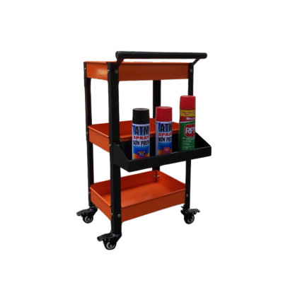 Xe đẩy dụng cụ mini 3 tầng có khay phụ thép sơn tĩnh điện