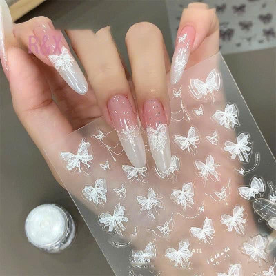 Tổng Hợp Sticker 5D Hot Hit Làm Nail Siêu Xinh Hình Dán Móng Tay Nơ Ren Hàn Quốc Bướm Nổi Hoa Nhiều Màu Labubu Nữ Women