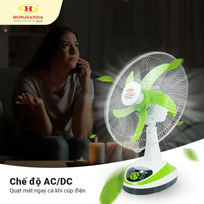 Quạt Tích Điện AC&DC Honjianda HJD-FL316 Có Đèn LED - Hàng Chính Hãng