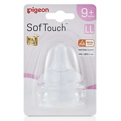 Bộ 2 Núm ty Pigeon silicone siêu mềm Plus WN3 Size LL (Dành Cho Bé Từ 9m+)