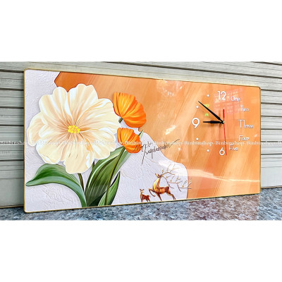 (ẢNH THẬT) Tranh đồng hồ tráng gương hoa tulip 6 tranh bo viền kèm đinh treo