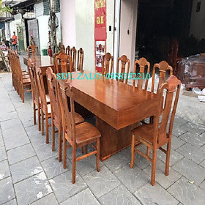 Bộ Bàn Ghế Ăn 10 Ghế Xẻ Quạt Gỗ Cẩm Vàng
