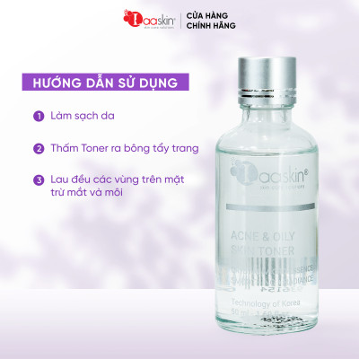 Nước cân bằng da Toner Laaskin hỗ trợ dưỡng ẩm da, giảm mịn, dưỡng trắng và se khít lỗ chân lông Acne & Oily Skin Toner 50ml