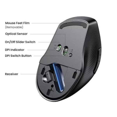 Ugreen UG90395MU101TK 4000Dpi Chuột không dây + Bluetooth Ergonomic có 5 chế độ bấm Màu Đen - HÀNG CHÍNH HÃNG